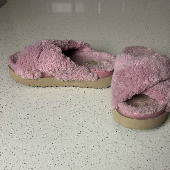 UGG Fuzz Sugar cross strap slide platform sandals in shell size 7 - Picture 5 of 14